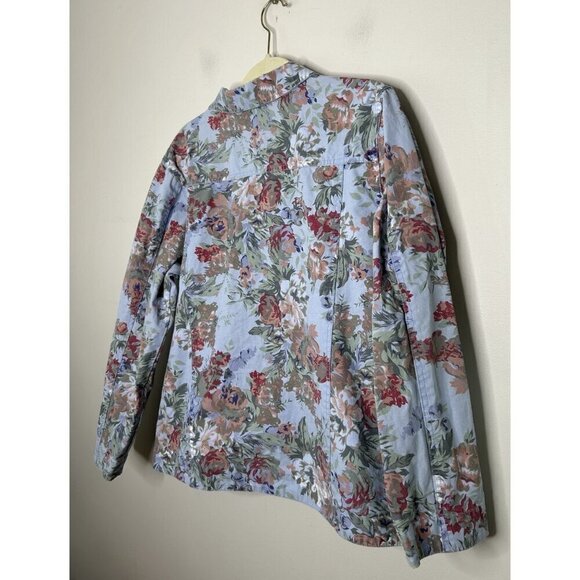 Denim and Co Blue Floral Spring Jacket Button Up  Pockets Pastel Size Large - Picture 4 of 8